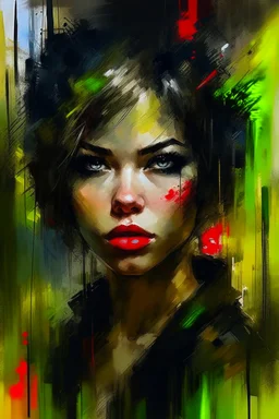 Portrait of A beautiful woman by Jeremy Mann and Russ Mills, 8k resolution concept art triadic colors intricately detailed trending on Artstation