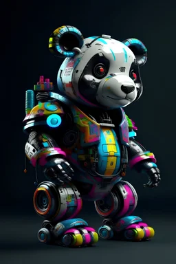 3d toys, ip,full body, cyberpunk style, Chinese Panda, simple background, best quality, c4d, blender, 3d model, toy, bright colors, street style, high resolution lots of details, art