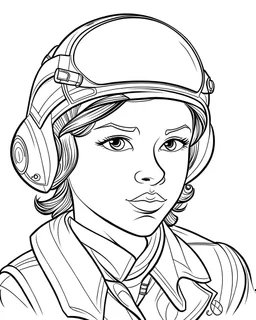 simple outlines art, line art, clean and clear outlines, cartoon style, coloring book style , no color, no shadow, no grayscale white background, Bessie Coleman