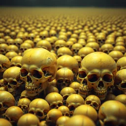 a field of 1000s of psychedelic psilocybin induced anatomically correct, skulls,