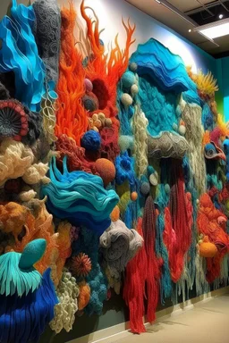 Create large-scale textile sculptures and hangings that resemble coral reefs, seaweed, and Mandarin Fish. Use a variety of textiles such as silk, chiffon, organza, and felt to mimic the textures of underwater life.