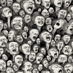 sketch line, rought, of faces on a pages, screaming and sad, demented, mad, journal