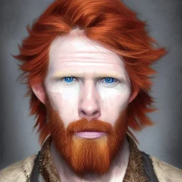 Portrait of Courtney Gains as a ruggedly handsome but joyful roguish pirate, charismatic, attractive male, masculine, perfect, precisely detailed, lightly freckled face, meticulously detailed multi-hued ginger carrot colored cherry fire red hair; Malachai of the corn; fantasy, intricate, elegant, highly detailed, digital painting, artstation, concept art, matte, sharp focus, illustration, art by artgerm and greg rutkowski and alphonse mucha