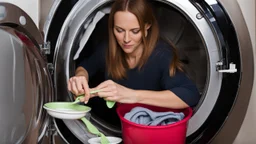 woman puts spoons in the dryer