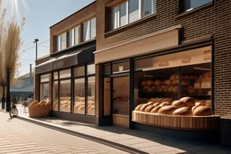 bakery from the outside,sun is shining, in the style of wouter gort