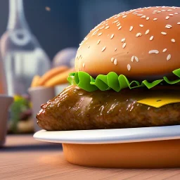 Realistic burger, full of details, smooth, ultra high definition, 8 k, unreal engine 5, ultra sharp focus, vaporwave colorful, concept art, smooth, extremely sharp detail