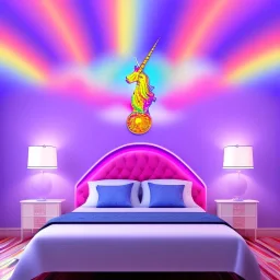 bedroom 5x5 meter bedroom. sparkley rainbow unicorn style .neon lights