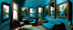 A blackish teal realm with copied mirrors painted by Alfred Sisley