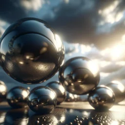 3 clean metal balls scattered in space, flying in the air, ethereal sky light above, epic photo, sharp on highly detailed skin with wrinkles and high contrast, photorealistic, 4K, 3D, realism, hyperrealism, detail, good lighting, detailed texture, modern photography style, 3D, 4D, 4K --2:3