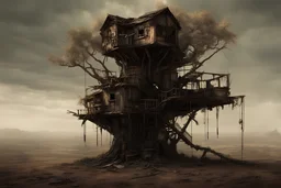 post apocalypse, tree house, desolated,