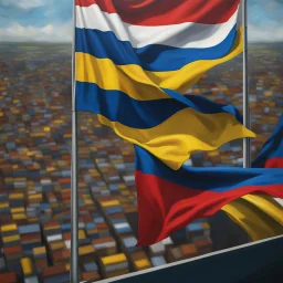 Colombian flag waving in the air oil painting 8k Bauhaus art