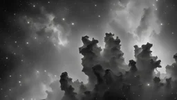 The Pillars of Creation Eagle Nebula, many pillars, softer contrast, photographic, black and white