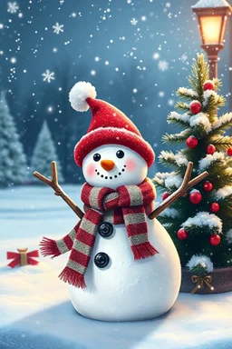 Christmas snow man cute character