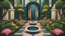 beautiful garden with flowers and trees, cubist painting, Neo-Cubism, layered overlapping geometry, art deco painting, Dribbble, geometric fauvism, layered geometric vector art, maximalism; V-Ray, Unreal Engine 5, angular oil painting, DeviantArt