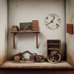 Diorama with old stuff in a room