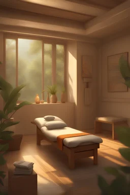 Massotherapy massage room provides an environment of relaxation and harmony. calm mood. photorealistic, mesmerizing, beautiful, cgsociety, artstation trending, oil painting by greg rutkowski, by artgerm, by wlop