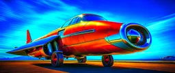 A national geographic award winning photograph of a military fighter jet station wagon elephant hybrid designed by skunkworks, only one vehicle per image painted metallic orange traveling at a high rate of speed, jet intake off of front center of vehicle and jet exhaust out the rear with bright blue flame soviet retrofuturism