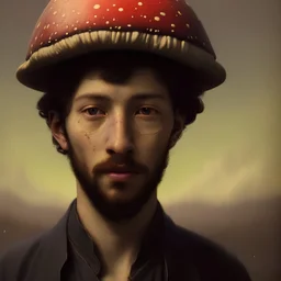 Portrait of a young man, with a magic mushroom on his head, psychedelic style, in Alexandre cabanel style, 8k, HD, cinematography, photorealistic, Cinematic, Color Grading, Ultra-Wide Angle, Depth of Field, hyper-detailed, beautifully color-coded, insane details, intricate details, beautifully color graded, Cinematic, Color Grading, Editorial Photography, Depth of Field, DOF, Tilt Blur, White Balance, 32k, Super-Resolution, Megapixel, ProPhoto RGB, VR, Halfrear Lighting, Backlight, Nat