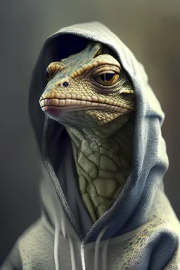 lizard with hoodie, with a very photo realistic output