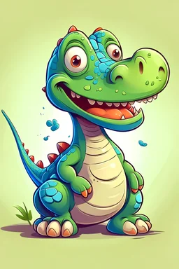 Disney style dinosaur caricature, cute, and happy, that is part of a story