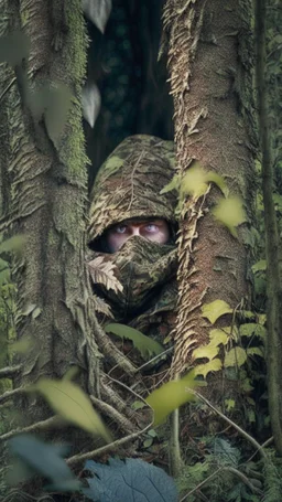 hunter hiding in the woods