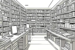 The library is serviced by computers, there are many books on the shelves, search for books on the computer. Expression. High-quality drawing, 8K