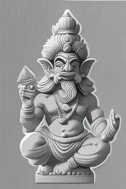 Hindu god Brahma，cute,sticker,Adobe Illustrator,grayscale,3D vector art,hand drawn, digital ,low-poly, retro aesthetic,Greek god with medium aesthetic theme, illustration, highly detailed, simple, smooth, clean vector, no jagged lines, smooth,