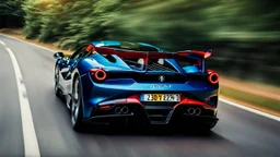 Ferrari F8 Tributo In Road, Cinematic, Bright Colors, Rear View, Nice Saturation, Backfire, Desktop Wallpaper, Accurate, realistic, 8K