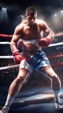 paralympics, knock out in the ring, picking up body, in spotlight, magazine cover illustration with spray paint, signed, bokeh like, down-light, unreal engine, prize winning