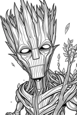 an image groot looking cool. kids coloring book. no color. thin crisp lines