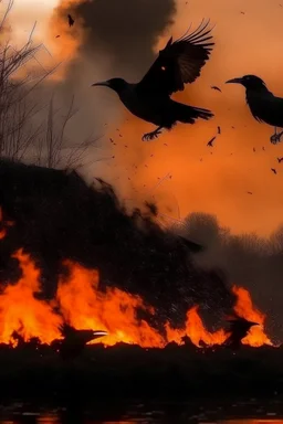 crows circling the fire