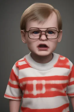 Dahmer toddler, full body, angry, bokeh, hyper realistic