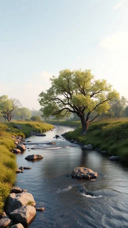 3D , a river stream nice tree in the background, high Quality picture , 8k