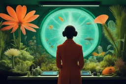 [art by Wes Anderson] In Room F63, the young scientist Alice Barton, surrounded by alien flora and fauna, observed the rapid growth and evolution of the exotic specimens under the cyfflon lights. Her task involved measuring and recording the diverse occupants in meticulous detail on the psi-screen. As she pondered the possibility of future participants facing the same challenge, the enigmatic nature of the room's inhabitants hinted at a tapestry of mysteries waiting to be unraveled by curious mi