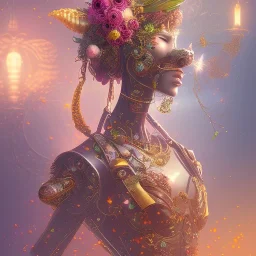 steampunk only one horse, tropical plants and flowers, in style of Eric Fan , Asaf Hanuka