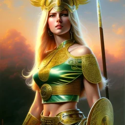 portrait 'beautiful Sexy large breasts Blonde Sif',long hair,horned helmet, celtic tattoed,crystal clear green eyes,painting by gaston bussiere, greg rutkowski, yoji shinkawa, yoshitaka amano, tsutomu nihei, donato giancola, tim hildebrandt, oil on canvas, cinematic composition, extreme detail,fit full head inside picture,32k