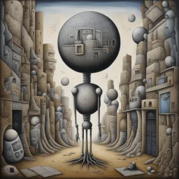 Quirky Unbalanced Reality, Phlegm, Globepainter, robotic philosophers, abstract surrealism, acrylics