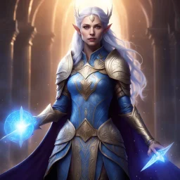 Seraphine, a noble elven paladin, stands as a beacon of hope and justice within her realm. With her ancient sword gleaming in the light, she is sworn to uphold the sacred oaths of protection and righteousness. Clad in armor etched with divine symbols, Seraphine wields her blade with precision and purpose, fighting for those who cannot defend themselves. Her unwavering faith in her deity grants her the power to smite evil and heal the wounded, making her a formidable force on the battlefield. As