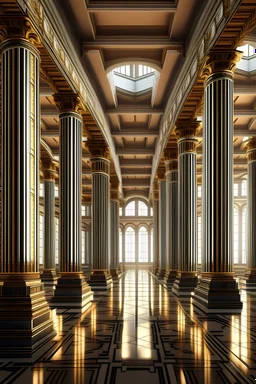 "Craft an image showcasing a grand hall filled with towering pillars, each representing a different Bitcoin miner hardware category, symbolizing the strength and diversity of options available in the mining world."