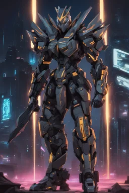 Machine in solo leveling shadow artstyle, ninja them, neon details, full body, apocalypse, intricate details, highly detailed, high details, detailed portrait, masterpiece,ultra detailed,best quality