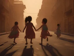 children playing on the Indian street capture them against the sun and make an art silhouette, hyper details, real sharp, 8k