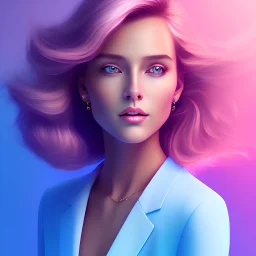 A portrait very beautiful woman ,smiling, longs hairs, atmospheric, realistic, cinematic lighting, pink blue light, 8k, galactic atmosphere, flowers