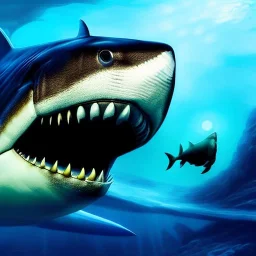 ultra detailed fullbody portrait of megalodon underwater, extremely detailed digital painting, intrincate, extremely detailed face,crystal clear Big eyes, in the style of Kaare Andrews, mystical colors , perfectly centered image, perfect composition, rim light, beautiful lighting, 8k, stunning scene, raytracing