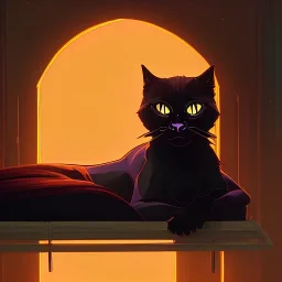 Gato negro,cama, atardecer, ventana, cama, abajo