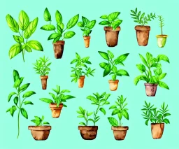 Vector plants and herb set illustration. Watercolor