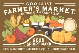 Sticker for a farmer's market done in a national parks sticker style, Text "Good Spirit Market"