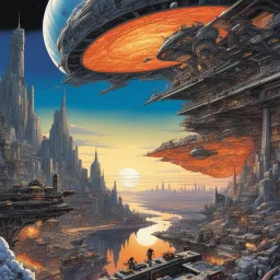 [art by Masamune Shirow] In a realm of cosmic wonder, Jesus explores canyon holes with geometric carvings, encountering microscopic water bears and a punk band with spiky hair. Inside a unique spaceship, he witnesses a planet in chaos, with running bison and falling buildings amidst the fiery skyline of New York. The surreal scene intertwines skin follicles, mannequins, and seaweed mattresses in a dance of existence, revealing the essence of creation and transformation. Amidst the mysteries of t