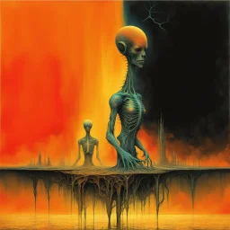 Neon hallucinary nyctophobic alien anatomy, abstract surreal horror, by Zdzislaw Beksinski and Graham Sutherland and tomasz Setowski, futuristic acid wash mind-bending illustration, dark shine burn, anatomical schematic cutaway guided by N(t)=N0​⋅e−kt,