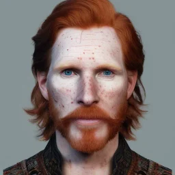 Portrait of Courtney Gains as a ruggedly handsome but joyful roguish pirate, charismatic, attractive male, masculine, perfect, precisely detailed, lightly freckled face, meticulously detailed multi-hued ginger carrot colored cherry fire red hair; Malachai of the corn; fantasy, intricate, elegant, highly detailed, digital painting, artstation, concept art, matte, sharp focus, illustration, art by artgerm and greg rutkowski and alphonse mucha