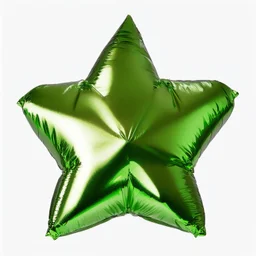 High resolution photograph of a inflated green star foil balloon